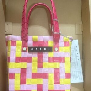 Marni Vibrant Pink and Yellow Checkered Tote